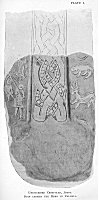 PLATE I. UNINSCRIBED CROSS-SLAB, JURBY.<br> ODIN CARRIES THE HERO TO VALHALL.
