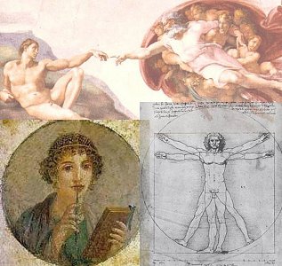 Collage: Michelangelo/da Vinci/Sappho